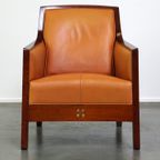 Prachtige Rundleren Artdeco Design Fauteuil/ Armchair. Hoog Comfort En Unieke Details thumbnail 3