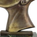 Art Deco Bronzen Sculptuur Afrikaanse Vrouw Groen Marmer Hagenauer thumbnail 12