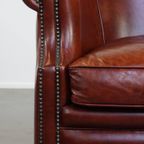 Zeer Mooie Cognac-kleurige Rundleren Clubfauteuil In Engelse Stijl Correct Afgewerkt Met Siernage thumbnail 11