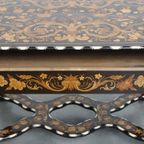 Prachtige En Sierlijke, Antieke 19e Eeuwse Hollandse Marqueterie Tafel thumbnail 7