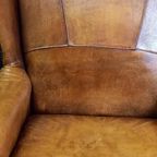 Karakteristieke Vintage Schapenleren Oorfauteuil thumbnail 14