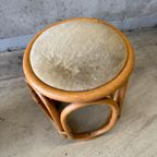Vintage Rotan Kruk Met Velours Bekleding thumbnail 4