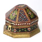 Antieke Indiase Mughal Achthoekige Houten Kistje thumbnail 3