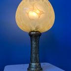 Antieke Art Deco Glazen Lamp Met Bronzen Voet thumbnail 5