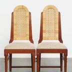 Leuke Set Van 2 Houten Art Deco Design Eetkamerstoelen Met Een Rieten Zitting En Rugleuning thumbnail 2
