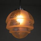 Art Deco Hanglamp Met Getrapte Glazen Bol, Jaren 30 thumbnail 8