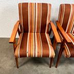 Tweetal Vintage Houten Fauteuils Met Gestreepte Stof, 1970’s thumbnail 9