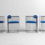 Mid-Cdentury Modern Chromen Eetkamerstoelen Met Royaal Blauwe Fluweel, Italië 1970S thumbnail 3
