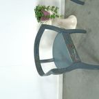Oude Houten Blauwe Set Stoelen Met Bloemen Uit Zweden thumbnail 4