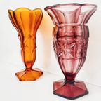 Set Artdeco Vazen Boheems Glas 1930’S Stolzle Paars Amber thumbnail 5