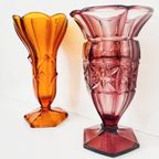 Set Artdeco Vazen Boheems Glas 1930’s Stolzle Paars Amber thumbnail 5