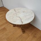 Vintage Messing Hollywood Regency Salontafel Koffietafel Met Marmer Blad thumbnail 4