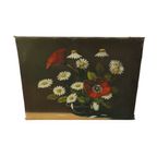 Bloemen Stilleven Schilderij Margrieten Klaproos Gesigneerd 47x38cm thumbnail 9