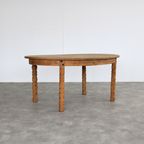 Brutalist Ovale Eettafel | Vintage Tafel | Eiken | Verlengbaar thumbnail 2