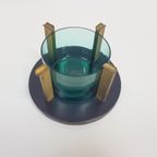 Vintage Art Deco Asbak Kristal Messing Leer Mid Century ´60 thumbnail 6