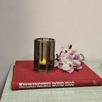 Vintage Koperen Kaars Waxine Houder  Octagoon Rookglas Geslepen thumbnail 2