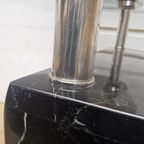 Grote Vintage Vierkante Glazen Tafel Zwart Marmeren Voet / Vintage Square Glass Table Marble Base thumbnail 7