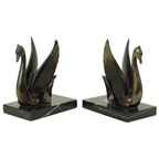 Franse Art Deco Zwaan Boekensteunen Marmeren Basis 1930 thumbnail 10