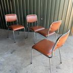 Set/4 Italian Mid-century Tavo Stoelen In Cognac Skai Leder thumbnail 5