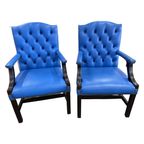 2 X Super Gave Engelse Chesterfield Fauteuils Van Springvale Blauw Gainsborough thumbnail 3