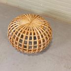 Vintage Riet Rotan Poef Ottoman Voetstoel, Rond thumbnail 5