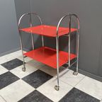 Folding Chrome And Red Serving Trolley 1960S thumbnail 2