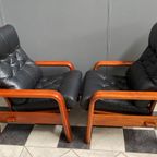 Two Teak And Black Leather Chairs By Hs Denmark 1970S thumbnail 13