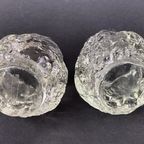 2 Vintage Glazen Snowball Wazinelichthouders / Kandelaars, Ann Wärff, Kosta Boda / Orrefors | Kerst thumbnail 5