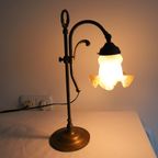 Art Nouveau Tafellamp Met Glazen Kelk Kap, Frankrijk Jaren '30/'40 thumbnail 2