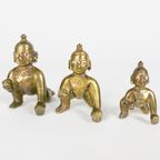 Vintage Mooie Messing Hindoe God Baby Krishna Standbeeld Decoratieve Figuur - Lord Little Baby Kr thumbnail 2