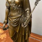 Figuur Van Athena. Brons Op Marmeren Voet. thumbnail 5