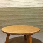 Vintage Brutalist Massief Eiken Salontafel, Rond thumbnail 4