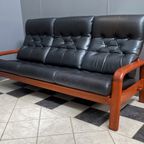 Teak And Black Leather 3 Seat Sofa By Hs Denmark 1970S thumbnail 3