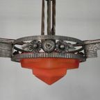 Art Deco Hanglamp Met Glazen Schaal En 3 Kelkjes, Jaren 30 thumbnail 17