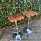 Vintage Barkruk Massief Houten Zitting 2 Stuks thumbnail 4