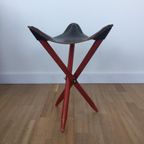 Vintage Vouwkruk Safaristool Driepoot Tripod Hout Leer Deens thumbnail 7