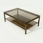 Two Tier Brass And Smoked Glass Coffee Table 1970s thumbnail 4
