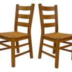 Vintage Set Van 6 Eetkamerstoelen Eiken En Riet Design thumbnail 7