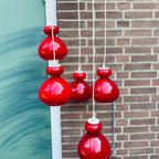 Vintage Hanglamp Vijf Lampen. Murano Glazen Lamp. Glazen Lamp. Rood thumbnail 6