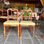 Antieke Stoelen 4 Hollandse Houten Eetkamerstoelen Gestoffeerd thumbnail 5