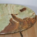 Vintage Hollywood Regency Ovale Salontafel, Koffietafel Met Marmer Onyx Blad thumbnail 12