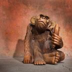 Xl Handcrafted Wooden Sculpture A Monkey Who Likes Banana thumbnail 2