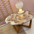 Round Red / Pink Marble Coffeetable With Mid Century Wood Base thumbnail 11