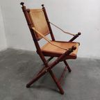 Vintage Faux Bamboo Teak And Leather Safari Folding Chair. thumbnail 2