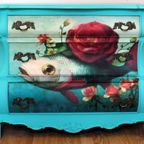 Turquoise Blauwe Xxl Buikkast - Vis Met Roos thumbnail 7