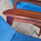 Set Vintage Deense Fauteuils Jaren 60 Ribstof Blauwe Stoelen thumbnail 3