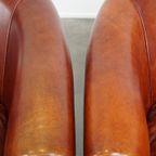 Set Van 2 Cognac-kleurige Rundleren Clubfauteuils En Hocker In Engelse Stijl thumbnail 20