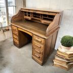 Vintage Amerikaans Rolluikbureau In Massief Eik/retro Bureau thumbnail 3