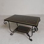 Vintage Salontafel Met 2 Glazen Bladen Met 50s Print thumbnail 9