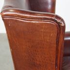 Comfortabele Engelse Stijl Schapenleren Oorfauteuil In Een Prachtige Diepe Cognac Kleur thumbnail 7